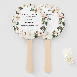 Watercolor Magnolias Personalised Wedding Program Hand Fan