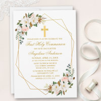 Watercolor Magnolias Roses Geo Frame Communion
