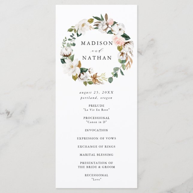 Watercolor Magnolias | Wedding Ceremony Programme (Front)