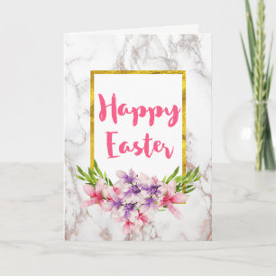 Watercolor Magnolias, White Marble Easter Holiday Card