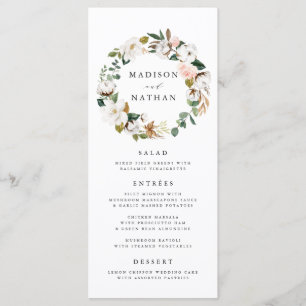 Watercolor Magnolias Wreath   Wedding Menu Card