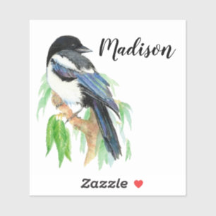 Watercolor Magpie Bird Nature Custom Name