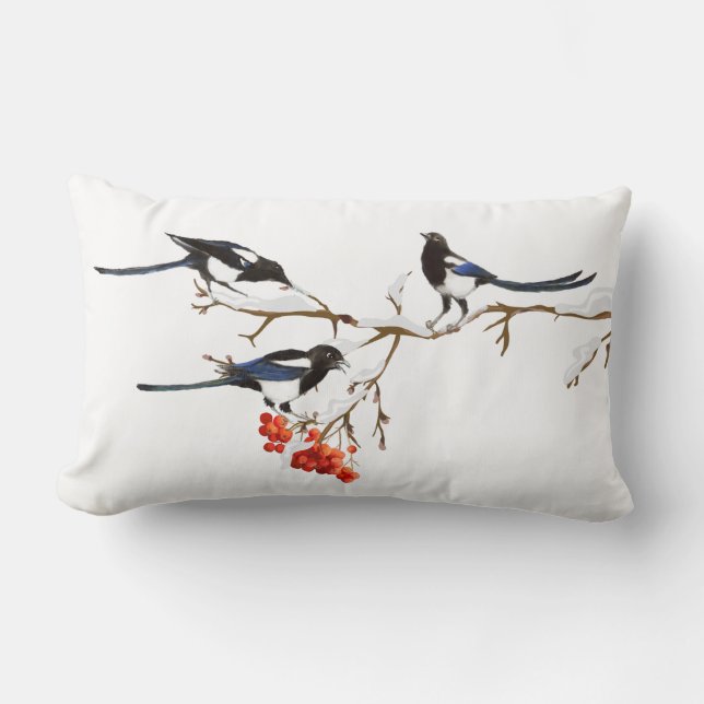 Watercolor Magpie Birds Nature Art  Throw Pillow (Front)