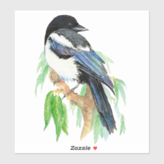 Watercolor Magpie Garden Bird Nature Art