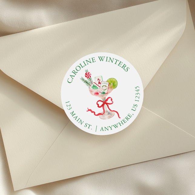 Watercolor Mahjong Christmas Cocktail Address Classic Round Sticker (Creator Uploaded)