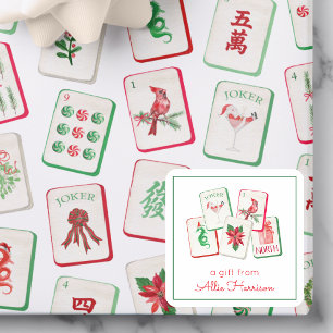 Watercolor Mahjong Christmas Tiles Enclosure Square Sticker