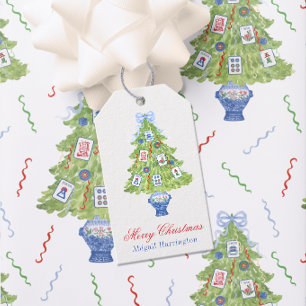 Watercolor Mahjong Christmas Tree Gift Tags