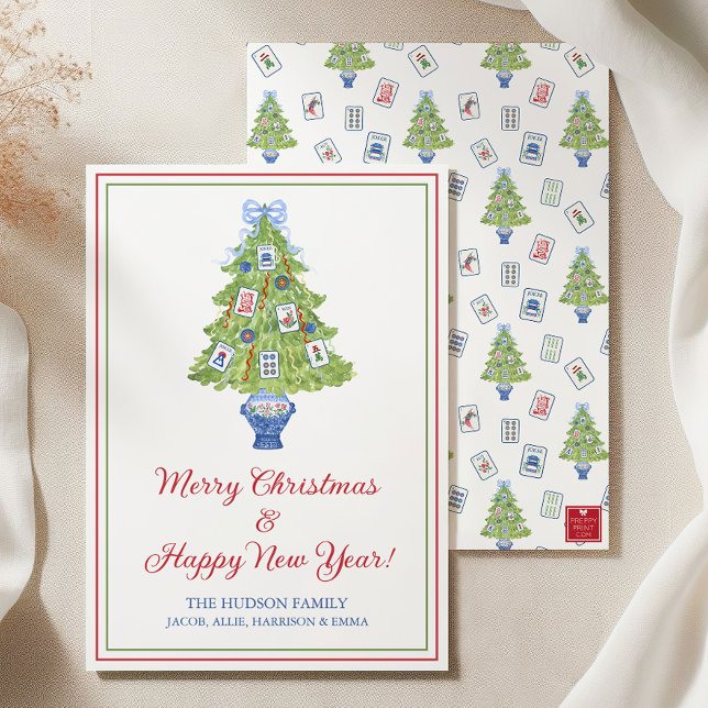 Watercolor Mahjong Christmas Tree Holiday Card (Creator Uploaded)