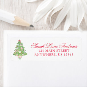 Watercolor Mahjong Christmas Tree Return Address