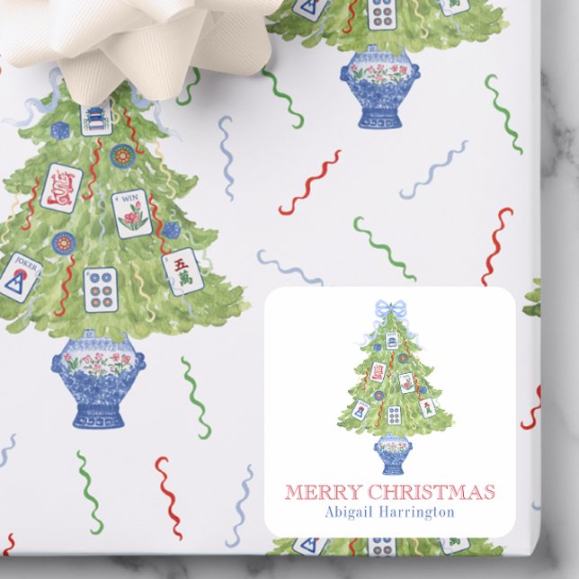 Watercolor Mahjong Christmas Tree Square Sticker (Creator Uploaded)