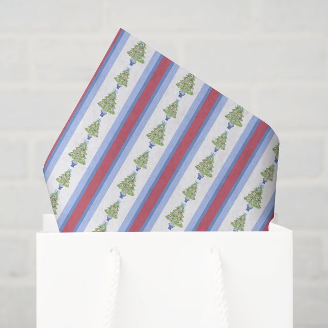 Watercolor Mahjong Christmas Tree Tissue Paper (Gift Bag)