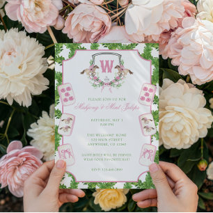 Watercolor Mahjong Derby Day Horse Monogram Crest Invitation