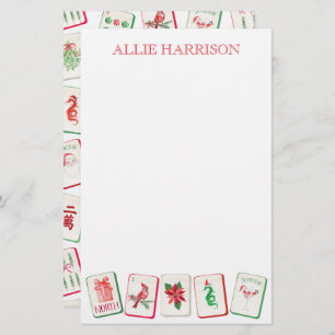 Watercolor Mahjong Red & Green Christmas Tiles Stationery