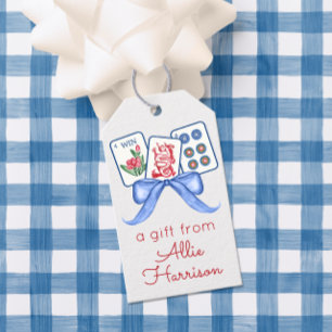 Watercolor Mahjong Tiles & Bows Enclosure Gift Tags
