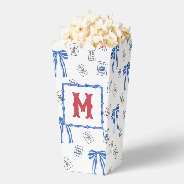 Watercolor Mahjong Tiles & Bows Monogram Favour Box (Popped)