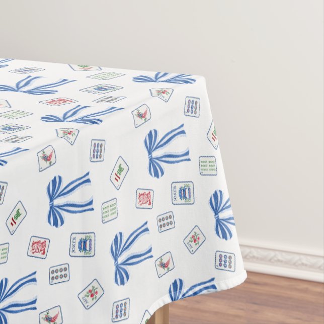 Watercolor Mahjong Tiles & Bows Tablecloth (In Situ)