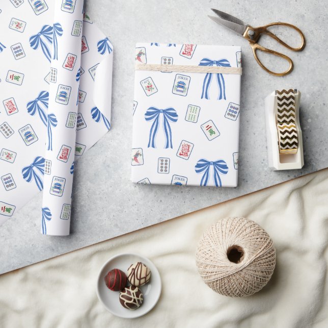 Watercolor Mahjong Tiles & Bows Wrapping Paper (Crafts)