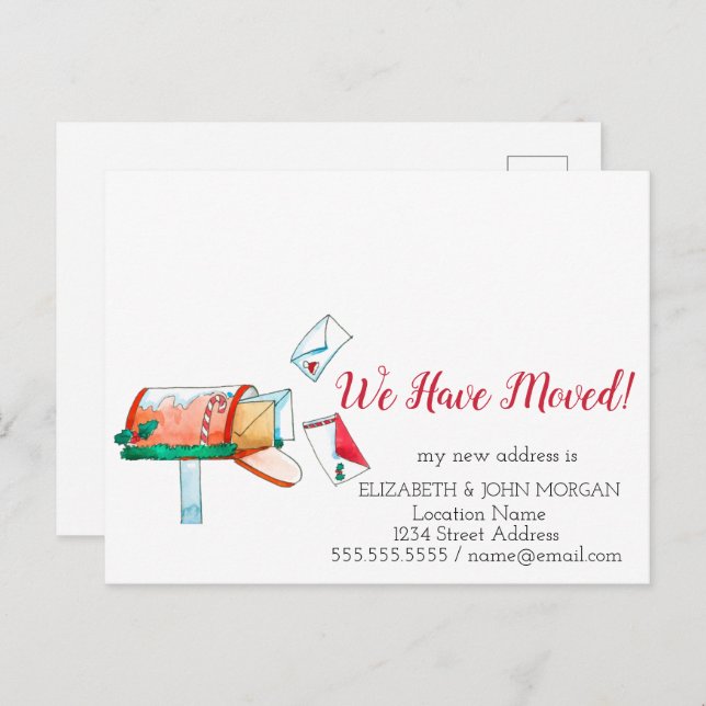 Watercolor Mailbox Christmas We Have Moved  Announcement Postcard (Front/Back)