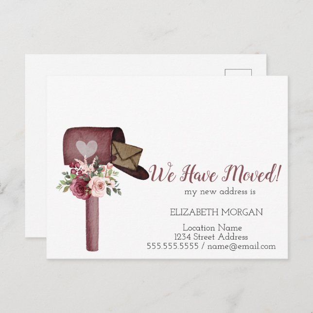 Watercolor Mailbox Flowers We Have Moved Announcement Postcard (Front/Back)