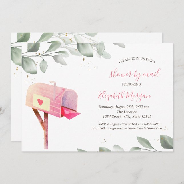 Watercolor Mailbox Tree Leaves Virtual Baby Shower Invitation (Front/Back)