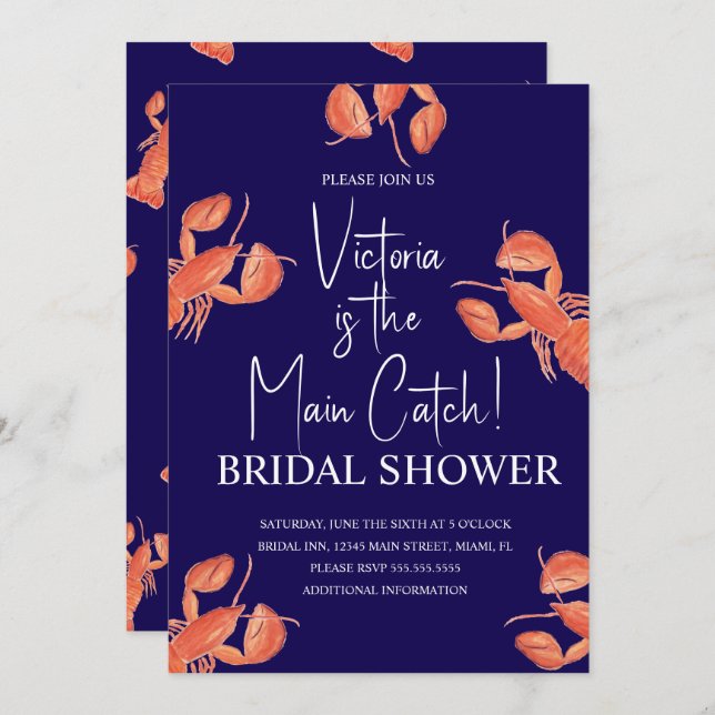 Watercolor Main Catch Lobster Bridal Shower Invitation (Front/Back)