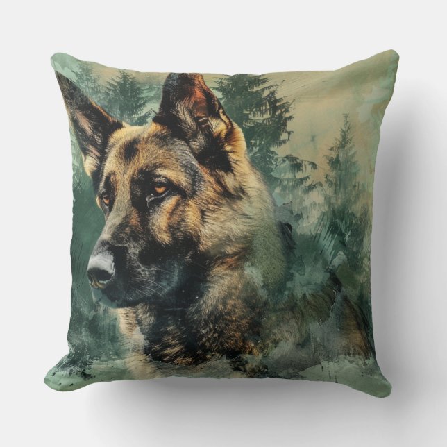 Watercolor Majestic German Shepherd Throw Pillow (Front)
