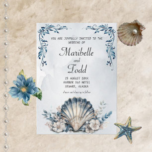 Watercolor Majestic Mia Beach Wedding Invitation