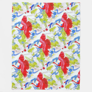Watercolor Majestic Swans in Clouds Wings Spread Fleece Blanket