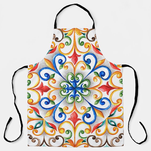 Watercolor majolica ornament apron (Front)