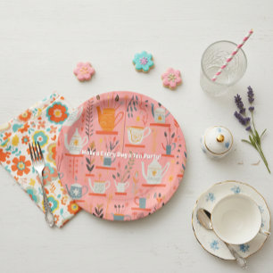 Watercolor Make Every Day a Tea Party Retro Paper Plate