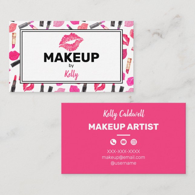 Watercolor Makeup Artist Glam Gold Pink Business Card (Front/Back)