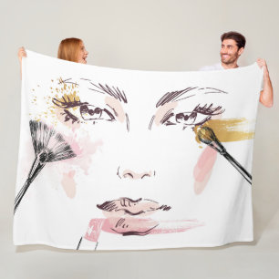 Watercolor Makeup Face Fleece Blanket