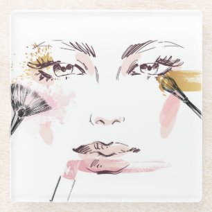 Watercolor Makeup Face Glass Coaster