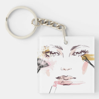 Watercolor Makeup Face Key Ring