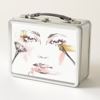 Watercolor Makeup Face Metal Lunch Box