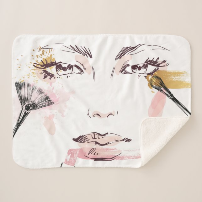 Watercolor Makeup Face Sherpa Blanket (Front (Horizontal))