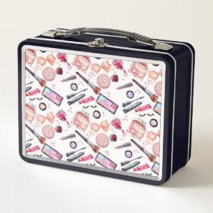 Watercolor Makeup Pattern Metal Lunch Box