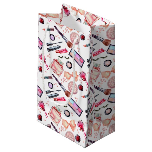 Watercolor Makeup Pattern Small Gift Bag (Front Angled)