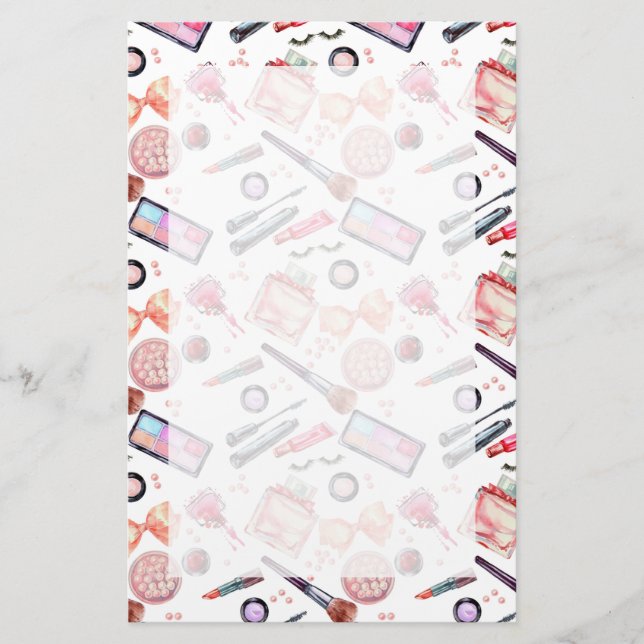 Watercolor Makeup Pattern Stationery (Front)