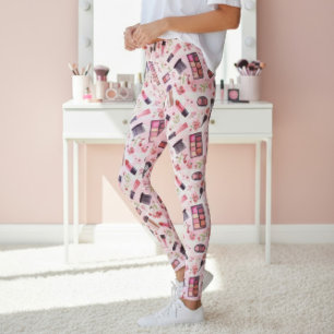 Watercolor Makeup Pattern with Pink Florals Leggings