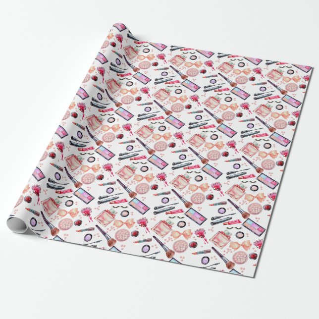 Watercolor Makeup Pattern Wrapping Paper (Unrolled)