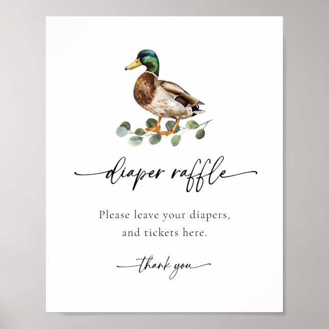 Watercolor Mallard Duck Baby Shower Diaper Raffle Poster (Front)