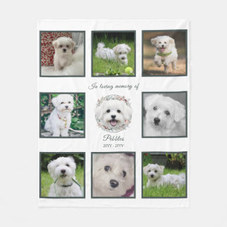 Watercolor Maltese and Floral Wreath Memorial Fleece Blanket