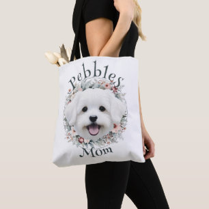 Watercolor Maltese and Floral Wreath Tote Bag