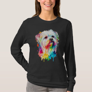 Watercolor Maltese Colorful Cute Pet Dog Owner T-Shirt