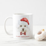 Watercolor Maltese Dog with Santa Hat Christmas Coffee Mug<br><div class="desc">Merry and bright! Celebrate the holidays with this cute dog theme mug. It features watercolor illustrations of a Maltese dog wearing a Santa hat and Christmas bow tie. Personalise by adding names,  dates or messages. This holiday Maltese mug will be perfect as a gift.</div>