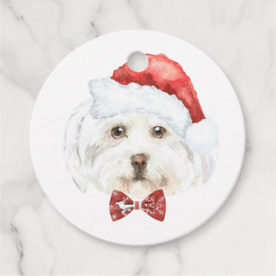 Watercolor Maltese in Santa Hat Christmas Favour Tags