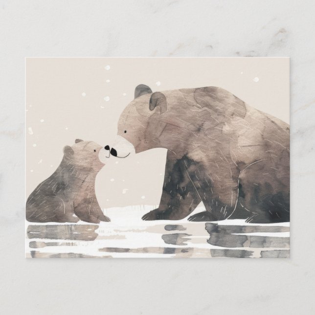 Watercolor Mama Bear& Cub Cute Mother's Day  Postcard (Front)
