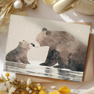 Watercolor Mama Bear& Cub Cute Mother's Day Postcard