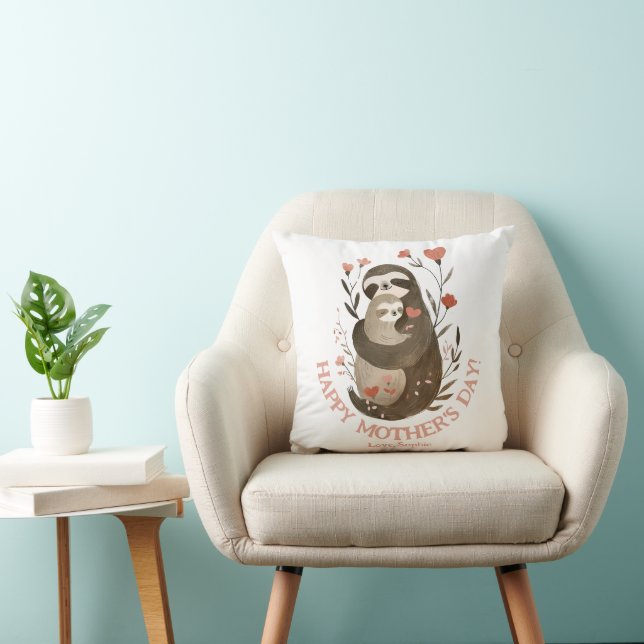 Watercolor Mama Sloth& Her Baby Happy Mother's Day Cushion (Chair)